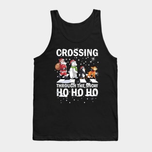 Crossing Through The Snow Ho Ho Ho Santa Bear Penguin Deer Tank Top